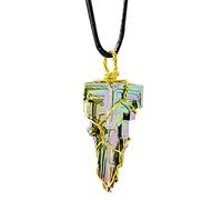 Gusengo 2 Pcs Healing Bismuth Crystal Necklaces, Green Crystals Necklace, Colorful Bismuth Crystal Necklace Hand Braided Gemstone Pendant Necklace for Men Women