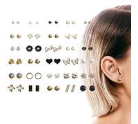 Gusengo Simple Earrings for Women | Aesthetic Earrings Assorted Earrings Set,30 Pairs Multi-color Fun Stud Earrings Alloy Cute Earrings for Girls Mother Sister