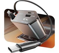 GUSGU 100W Retractable Car Charger, 4-in-1 Fast Car Phone Charger Featuring a 2.6ft Retractable Cord, with Lightning and USB-C Cable Car Charger Adapters, Compatible All Other Phone Models