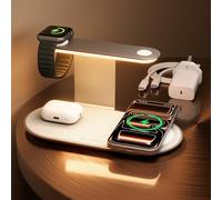 GUSGU 3 in 1 Charging Station for MagSafe Wireless Charger with Three-Level Night Light, 15W Max Fast Charging for iPhone 17/16/15/14/13/, Apple Watch Series 2-11/SE 3/ Ultra 3, AirPods Pro 3-Gray