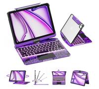GUSGU for iPad Air 11 Inch (M3/M2,2025/2024) Transperant Case with Wireless Keyboard, 7 Color Backlight, Trackpad, 360°Rotating Stand for 10.9" iPad Air 5th/4th, 11" iPad Pro 4/3/2/1 Case, Cyberpunk