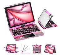 GUSGU Transparent Case with Wireless Keyboard for iPad Air 13-in.(M3/M2, 2025/2024), 7 Colors Backlight, Trackpad, 360°Rotating Stand for iPad Pro 12.9-in (6/5/4/3 Gen), Tech Style