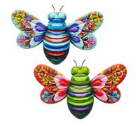 GUSHE 2 PCS Iron Bee Art Sculpture Hanging Wall Decorations for Garden, Large Metal Bee Garden Ornaments Outdoor, Metal Wall Art Big Bee Decorations for Outside Garden Shed Fences Yard Decor (B)