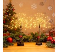 GUSHE 2Pcs Nest and Flowers Table Lights Fireworks, Upgrade New Firework LED Lights, Starburst Table Centerpiece Lights, Battery Operated 120 LED Mini Starburstlight for Christmas Party Decor (Warm)