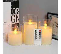 GUSHE 3Pcs Glowlabo Flameless Candle Set, Flickering Flameless Candles, Flameless LED Candles, Battery Operated LED Pillar Candles with Remote Control and Timer, for Home Wedding Festival Decoration