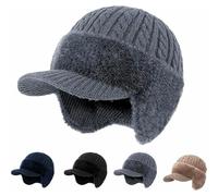 GUSHE ColdShield Trapper Blocking Knitted Hats, Winter Beanie with Brim Ear Flaps for Men Women, Outdoor Warm Fleece Lined Knit Hat Stocking Caps for for The Cold Weather, Gifts for Dad Grandpa