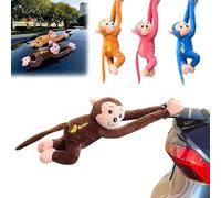 GUSHE Funny Car Tail Monkey Pendant Decoration, Hanging Monkey Stuffed Animal Car Tail Exterior Decoration, Monkeys Squad, Tail-Wind Monkeys for Cars, Cute Hanging Plush with Suction Cup (Brown)