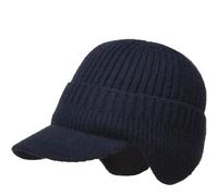GUSHE Johnny Cozy Head Beanie, Sherum Cozyhead Beanie, Men's Winter Knit Visor Hat, Mens Winter Fleece Hat with Visor and Earmuffs, Elastic Warm Ear Protection Knitted Winter Hat for Mens (Blue)