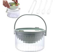 GUSHE Large Salad Bowl with Ice Chiller, Base and Lid Salad Bowl, Dip Chiller Bowls, Ice Chilled SaladBowls with Serving Utensils, Chilled Tray for Cold Food Buffet Party (Green)