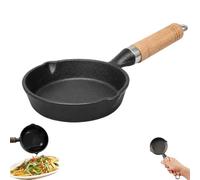 GUSHE Mini Nonstick Iron Pan 3.9"/10cm, Uniform Heat & Wooden Handle, Mini Cast Iron Skillet, Small Frying Pans with Double Drip-Spouts for Eggs, Omelets, Pancakes, Butter and Sauces