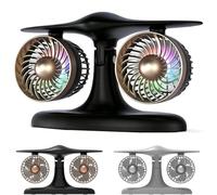 GUSHE Modern Portable Dual-Head Desktop Fan, Jet Engine Desk Fan, USB-C Rechargeable Table Fans with Colorful LED Lights, Creative Desktop Jet Fans Office Decor Gift for Men, Dad, Tech Lovers (Black)