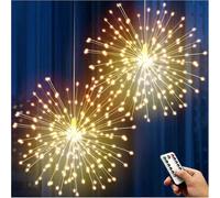 GUSHE Twinkle Starburst Fairy Lights for Christmas - 120 LED Waterproof Hanging Firework Ball Lights with Remote (Warm Light, Battery Operated)