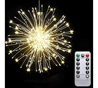 GUSHE Twinkle Starburst Fairy Lights for Christmas - 120 LED Waterproof Hanging Firework Ball Lights with Remote (Warm Light, Solar)