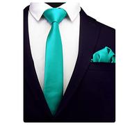 Gusleson 2.4" Aqua Skinny Tie for Wedding Solid Formal Slim Necktie and Handkerchief Set For Men (UK0754-42)