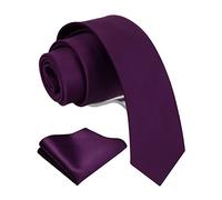 Gusleson 2.4" Men's Skinny Solid Ties Eggplant Purple Slim Classic Necktie and Pocket Square Set (UK0754-06)