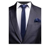 Gusleson 2.4" Slim Necktie and Handkerchief Set For Men Solid Navy Skinny Tie (UK0754-03)