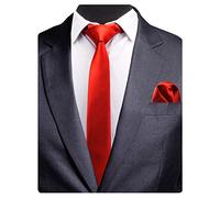 Gusleson 2.4" Slim Necktie and Handkerchief Set For Men Solid Skinny Tie (UK0754-13)