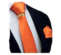 Gusleson Brand Mens Solid Pumpkin Orange Wedding Ties Necktie and Pocket Square Collar Clasp Pin Set (UK0799-13-G)