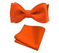 GUSLESON Burnt Orange Self Tied Bow Tie for Wedding Mens Solid Silk Orange Bow tie Handkerchief Set (UK0685-06)