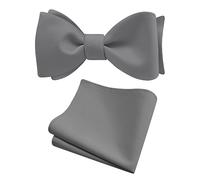 Gusleson Gray Self Tied Bow Tie Mens Silk Iron Grey Bow tie Handkerchief Set for Wedding (UK0685-18)