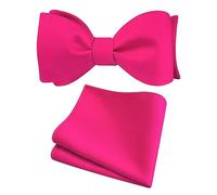 Gusleson Hot Pink Self Tied Bow Tie for Wedding Mens Silk Satin Fuchsia Pink Bow tie Handkerchief Set (UK0685-03)