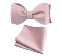 Gusleson Mens Dusty Rose Self Tied Bow Tie for Wedding Solid Silk Light Petal Pink Bow tie Pocket Square Set (UK0685-05)