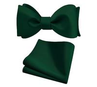 Gusleson Mens Hunter Green Self Tie Bow Tie Silk Satin Jade Green Bow tie Handkerchief Set for Wedding (UK0685-08)