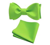 Gusleson Mens Lime Green Self Tied Bow Tie Pure Color Plain Silk Retro Bow tie Handkerchief Set for Wedding (UK0685-11)