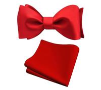 Gusleson Mens Retro Red Self Tied Bow Tie for Wedding Pure Color Plain Silk Bow tie Pocket Square Set (UK0685-04)