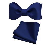 Gusleson Navy Blue Bow Tie Mens Classic Wedding Dark Blue Self Tie Bow tie Pocket Square Set for Party (UK0685-12)