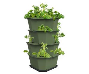 Gusta Garden Paul Potato Tower 4-Tier dark green Raised Bed Tower - Garden & Balcony - Pest protection - 0.2m² - 56L Soil Capacity