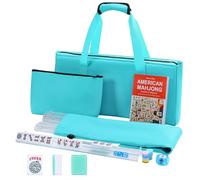 GUSTARIA American Mahjong Game Set, 166 Light Green Tiles, 4 All-in-One Transparent Racks/Pushers, Complete Mahjong Tile Set, Light Blue Carrying Bag