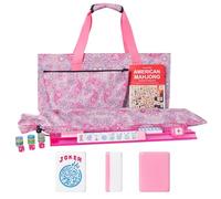GUSTARIA American Mahjong Game Set, 166 Pink Tiles (1.2”), 4 All-in-One Color Rack/Pushers & Drawstring Bag, Complete Mahjong Sets with Pink Printed Carrying Bag and Mahjong Tile Set Accessories