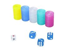 GUSTARIA Plastic Colored Mahjong Scoring Coins, 100pcs Chips for Mahjong Games, 5 Colors(Red, Yellow, Green, Blue, White) with 1 Indicator and 3 dice