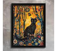 Gustav Klimt Black Cat Garden Flowers Wall Art Poster Print Picture A3 A4 A5 A1 Poster on Canvas - Wall Art Home Decor Movie Poster Canvas Film Cinema Retro Vintage Cult Classic Nostargic Saga Modern