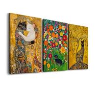 Gustav Klimt Canvas Wall Art Vintage Black Cat Painting, Cute Posters Cat Room Decor - Famous Paintings with Cats Reproduction, Klimt Tree of Life The Kiss Garden - Framed Set of 3 Ready to Hang