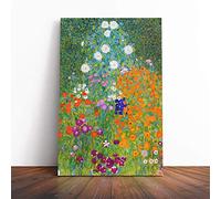 Gustav Klimt Flower Garden Canvas Print | Gallery Wrapped 30mm Frame Wall Art | 30x20 inches | Ready to Hang | Modern Floral Picture | Living Room Bedroom Lounge Office