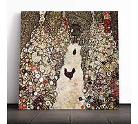 Gustav Klimt Garden with Chickens and Roosters Canvas Print | Gallery Wrapped 30mm Frame Wall Art | 20x20 inches | Ready to Hang | Contemporary Floral Picture | Living Room Bedroom Lounge Office