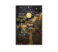 Gustav Klimt Moon Night Sky Landscape Floral Wall Art Plant Posters For Room Aesthetic Canvas Wall Art Bedroom Decor 12x18inch(30x45cm)
