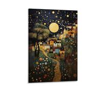 Gustav Klimt Moon Night Sky Landscape Floral Wall Art Plant Posters For Wall Decor Canvas Wall Art For Living Room Decor 20x30inch(50x75cm)
