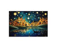 Gustav Klimt Moon Night Sky Vintage Oil Painting Posters Decorative Painting Canvas Wall Art Living Room Decor Posters 12x18inch(30x45cm)