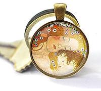 Gustav Klimt Mother and Child Key Chain Gift Glass Art Charm Artist Family Love