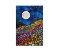 Gustav Klimt Mural Moon Night Sky Flowers Floral Posters Canvas Wall Room Decor Aesthetic School Supplies Paintings 08x12inch(20x30cm)