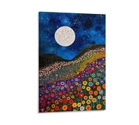 Gustav Klimt Mural Moon Night Sky Flowers Floral Posters Decorative Painting Canvas Wall Art Living Room Decor Posters 16x24inch(40x60cm)