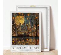 Gustav Klimt Night City Exhibition Art Print, Vintage Style Canvas Wall Decor, Framed Poster with New York Cityscape
