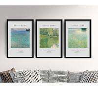 Gustav Klimt Ocean Paintings Set of 3 Art Prints Posters of Island in Attersee - 3x A4 Poster - Triptych rolled in tubes BensArt Triptych set 3 Three Stretched Mounted Multi Panel Wall Art Classic Pi