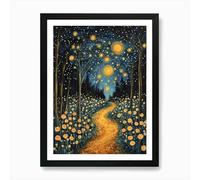 Gustav Klimt Print Starry Night For Framed Wall Art Poster Canvas Print Picture (Black, A3, Amairu)
