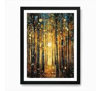 Gustav Klimt Print Sun Forest Trees Framed Wall Art Poster Print Picture (Black, A2, Amairu)