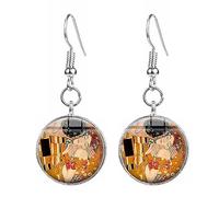 Gustav Klimt The Kiss Artwork Print Themed Earrings Available in Clip-on & Drop styles.