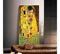 Gustav Klimt The Kiss Classical Paintings Large Framed Prints on Canvas Famous Pictures for Modern Home Living Room 90x150cm/35x59inch With-Golden-Frame Ready to Hang